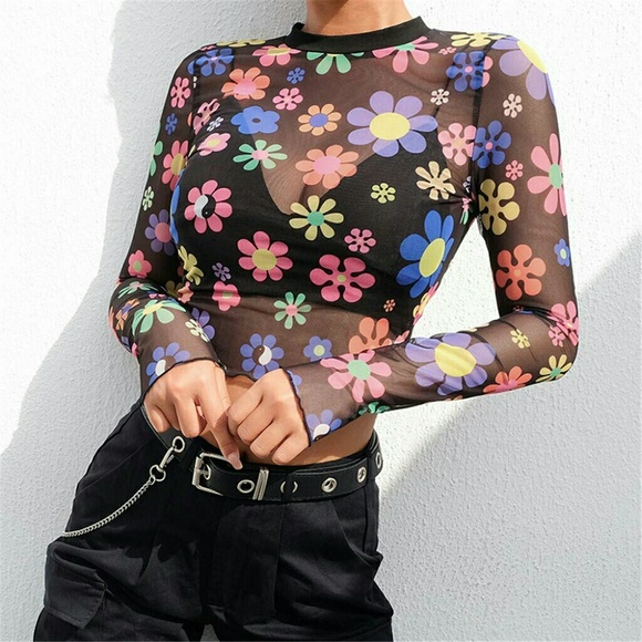 Mesh Flower Power Y2K 90s Style Top baby doll - Picture 6 of 9